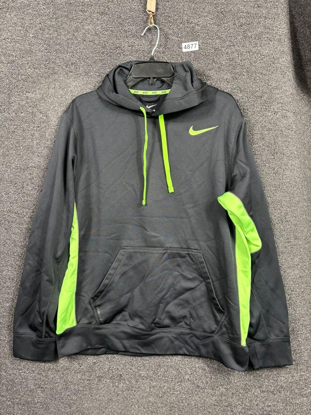 Nike Hoodie Mens Medium Black Volt Therma-Fit Fleece Pullover Athletic Warm